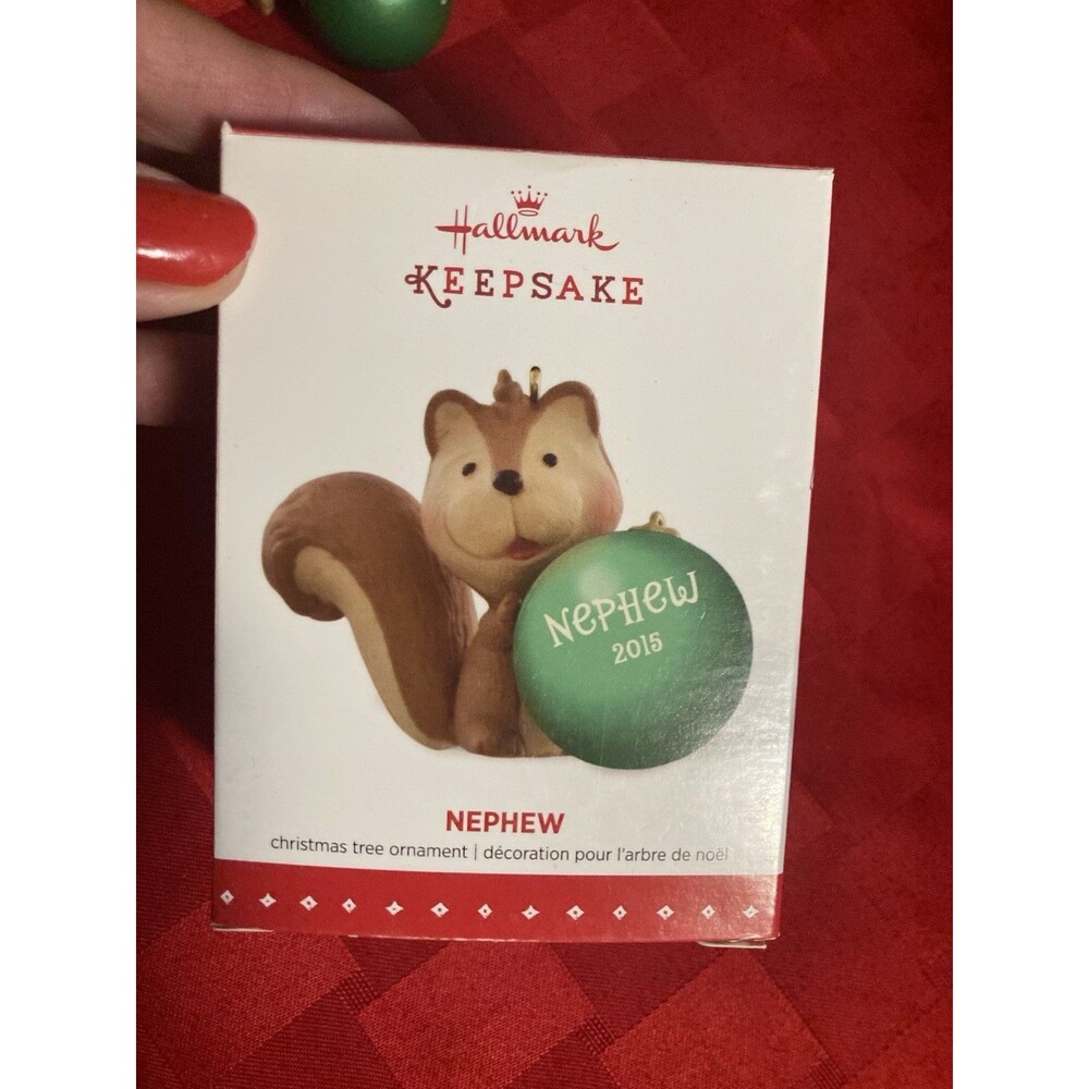 HALLMARK KEEPSAKE Ornament NEPHEW  SQUIRREL New In Box 2015 Gray Red